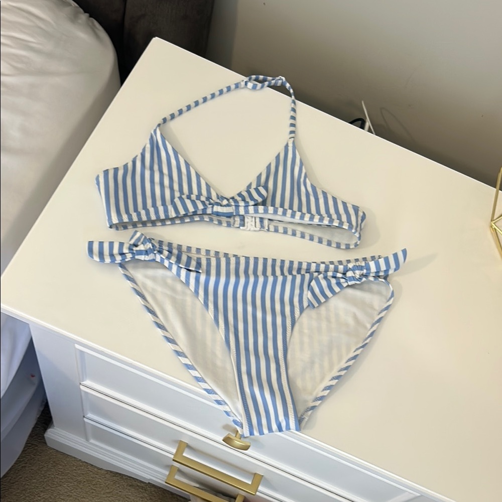 H&M Blue and White Striped Bikini